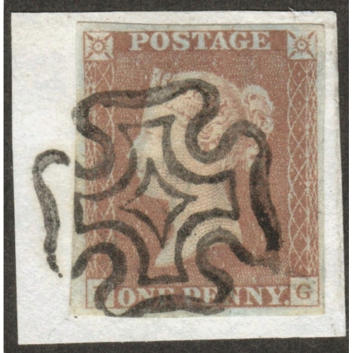 21 - 1841 1d Red (BG) Plate 1b-Superb used on small piece
 cancelled by an excellent upright MX- 4 good m... 