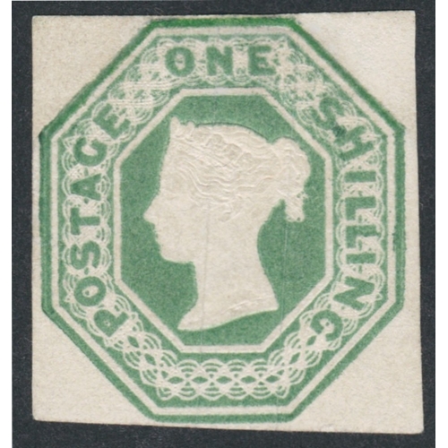 222 - 1847 1/- Deep Green Embossed - mint with good original gum ( very lightly mounted)
4 clear to good m... 