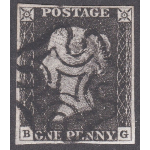 24 - 1d Black (BG) Plate 2 -Fine used cancelled by a fine strike of Black MX   
-4 well clear to good mar... 