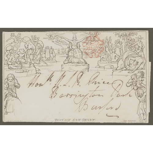 3 - 1d Mulready Letter Sheet (A23) used on 9th May 1840- Dated CDS on reverse
 but indistinct though jus... 