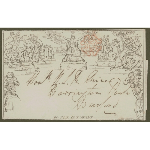 3 - 1d Mulready Letter Sheet (A23) used on 9th May 1840- Dated CDS on reverse
 but indistinct though jus... 