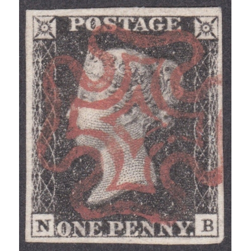 33 - 1d Black (NB) Plate 4- superb used cancelled by an excellent Red 
 4 good to wide margins- Has a cle... 