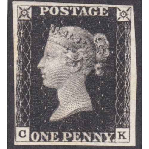 37 - 1d Black (CK) Plate 4 mint with excellent untoned original gum (has Eichele expertising mark on 
 re... 