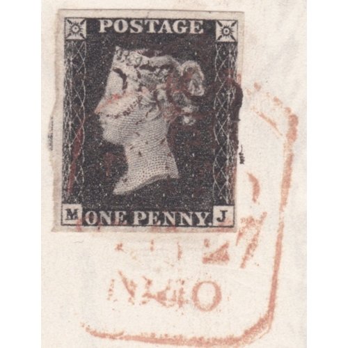 38 - 1d Black (MJ) Plate 4 used on cover cancelled by both Black MX 
together  with part Red London Tombs... 