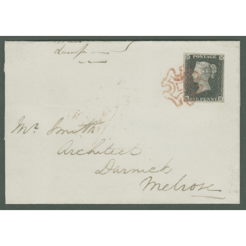 39 - 1d Black (NH) Plate 4 used on attractive cover from Kelso  Oct 15-1840)-Stamp with 4 good 
margins- ... 