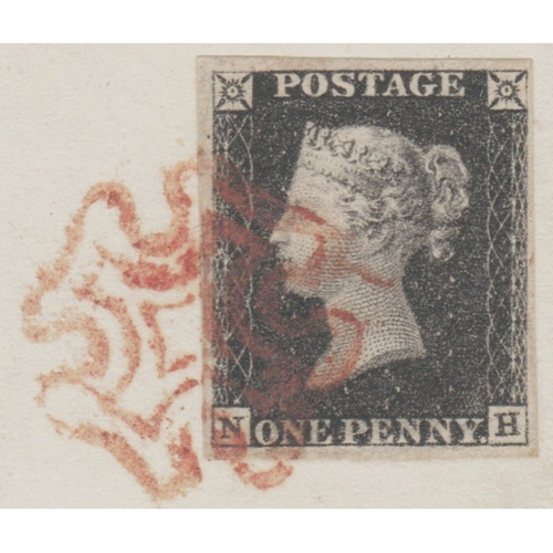 39 - 1d Black (NH) Plate 4 used on attractive cover from Kelso  Oct 15-1840)-Stamp with 4 good 
margins- ... 