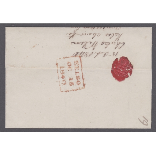 39 - 1d Black (NH) Plate 4 used on attractive cover from Kelso  Oct 15-1840)-Stamp with 4 good 
margins- ... 