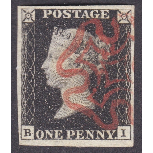 41 - 1d Black (BI) Plate 5  - Superb used with fine sharp print quality- 4 well clear to wide 
margins ca... 