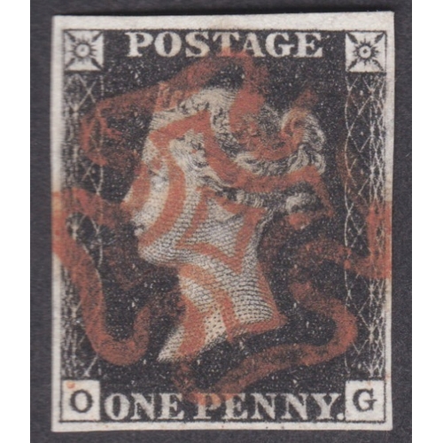 45 - 1`d Black (OG) Plate 6 - Veru fine used cancelled by a fine Red MX-
 4 well clear to wide margins