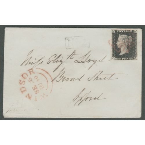 47 - 1d Black (OC) used on small attractive env from Windsor (town CDS+ Boxed No.2 on front)
-Stamp with ... 