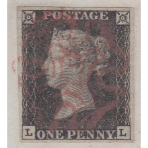 49 - 1d Black (LL) Plate 6 used on env from Bridgenorth (Town CDS on Front)
Stamp with 4 good margins- Re... 