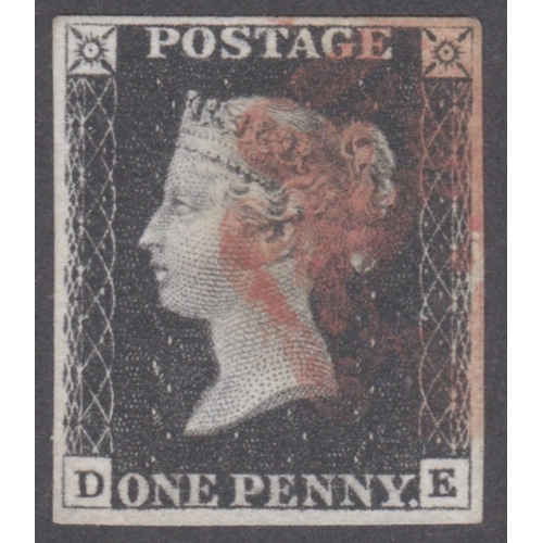 51 - 1d Black (DE) Plate 7 Very Fine used cancelled by Red MX which leaves profile clear
4 good margins