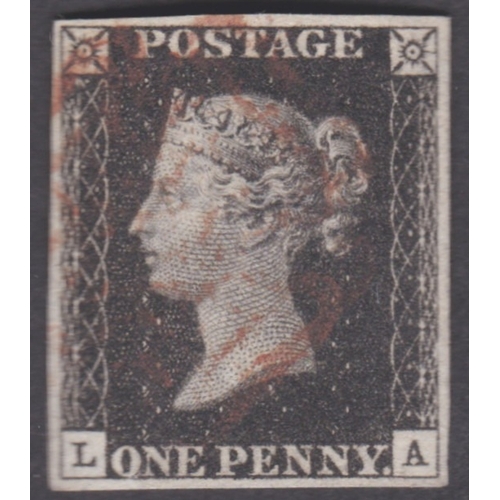 55 - 1d Black (LA) Plate 8 with Inverted Wk (easily visible on reverse)-
 Fine used with 4 good margins- ... 