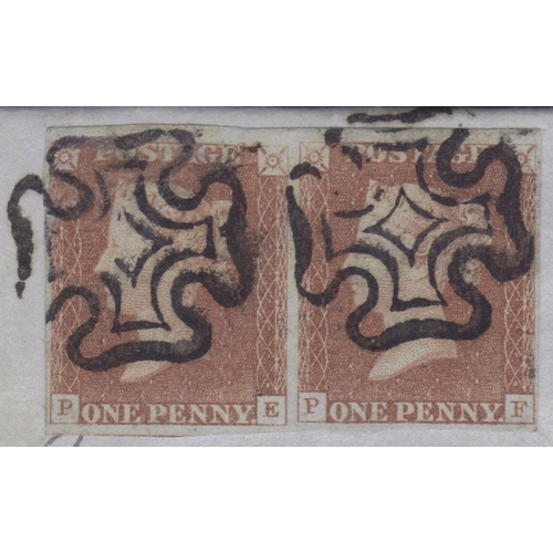 58 - 1d Red (PE-PF) horiz pair from Plate 8 -Stamps very good with good margins all around-
Cover with li... 