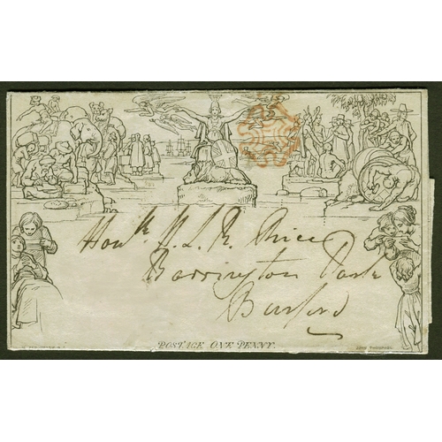 3 - 1d Mulready Letter Sheet (A23) used on 9th May 1840- Dated CDS on reverse
 but indistinct though jus... 