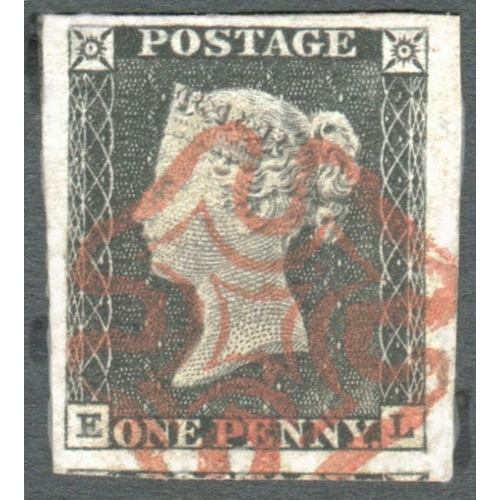 7 - 1d Black (EL) Plate 1a - of superb appearance
 with good to mostly large/huge margins-Lovely Red MX