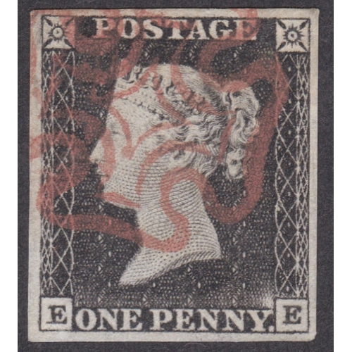 8 - 1d Black (EE) Plate 1a Very fine used 
-4 good even margins-Neat Red MX