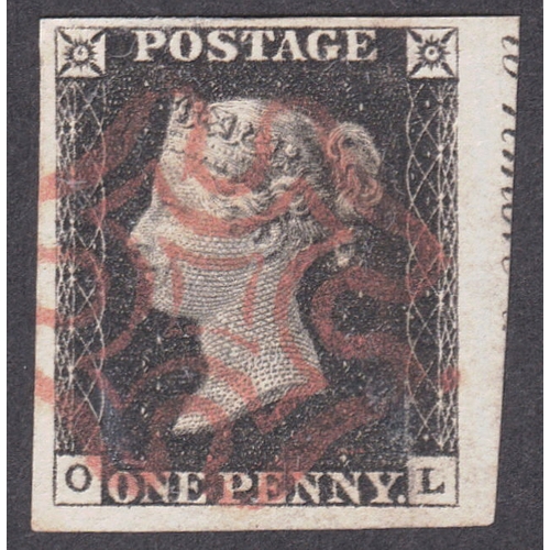 13 - 1d Black (OL) Plate 1b  Superb used, cancelled by a fine Red MX- 
4 good to mostly large/huge margin... 