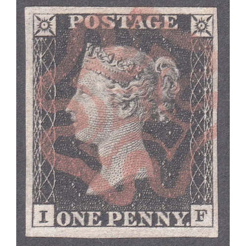 16 - 1d Black (IF) Blate 1b with Inverted Wk-Superb used
 cancelled by a lovely Red MX- 4 good to wide ma... 