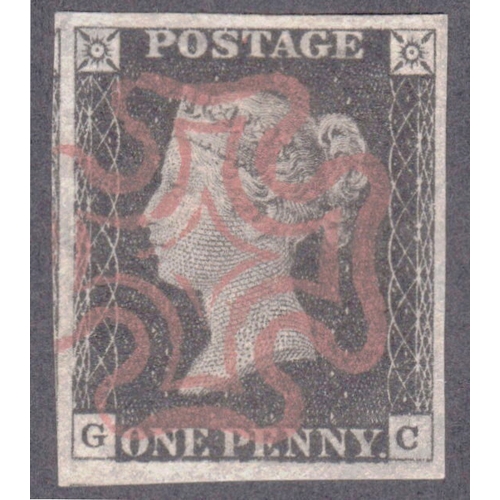 25 - 1d Black (GC) Plate 2- superb used cancelled by a lovely bright upright Red MX
4 wide to large margi... 