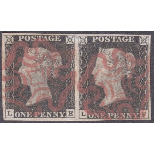 27 - 1d Black (LE-LF) Plate 2-A very fine used horiz pair each cancelled by a fine individual Red MX
4 we... 