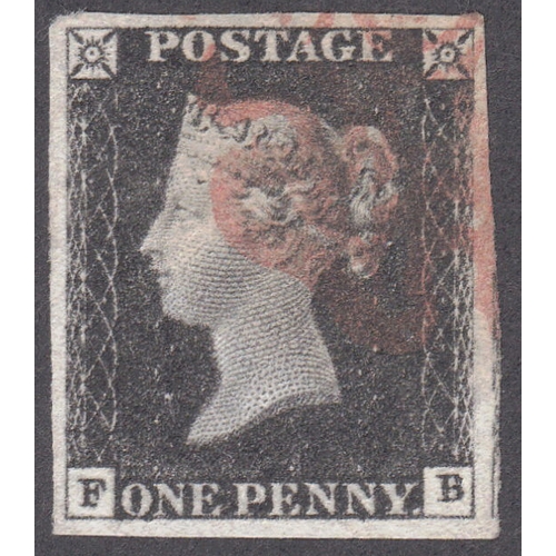 35 - 1d Black (FB) Plate 4 - Very fine used- Part Red M leaves profile 
 4 good to wide margins