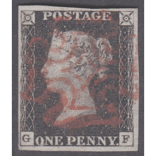 53 - 1d Black (GF) Plate 8 on thin paper-Fine used 4 clear to good margins-Cat- £650