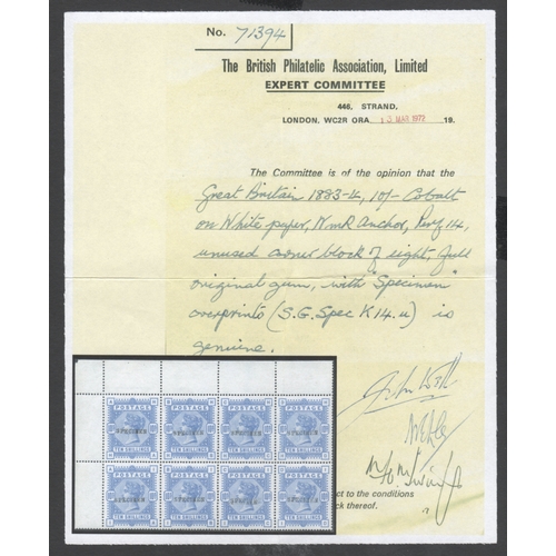 209 - 1883-84 10/- Cobalt on white paper overprinted Specimen
Superb marginal Unmounted mint (lightly moun... 