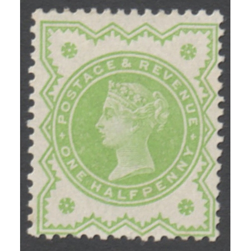 240 - 1887-92 Jubilee 1/2d Colour trial in Lime Green Perf 14 without Wk
Very Fine Mint  Cat £2750