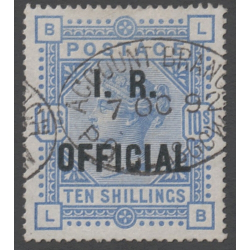 264 - 1882-1901 10/- Ultram overprinted I.R OFFICIAL variety
overprint in Blue- Fine neatly cancelled by A... 