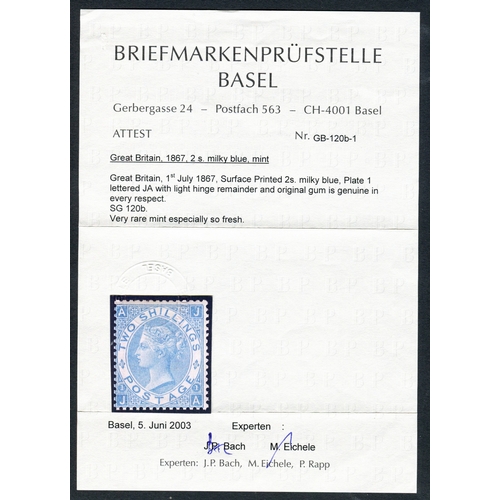 79 - 1867-80 2/- Fine mint with 2003 certificate from Eichele as a fine Milky Blue, and a  2004 Brandon C... 