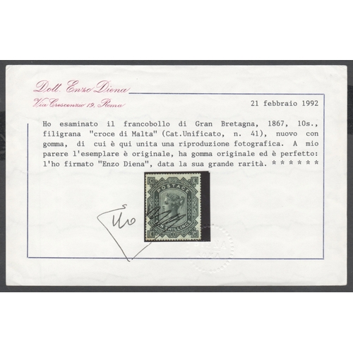 92 - 1867-83 10/- Greenish Grey MX- Very Fine mint with fine original gum
Has a few expertistaion marks o... 