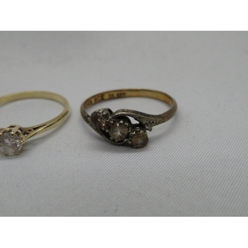 150 - 9ct and CZ ring 1.2g size N and 1x size L gold and silver ring