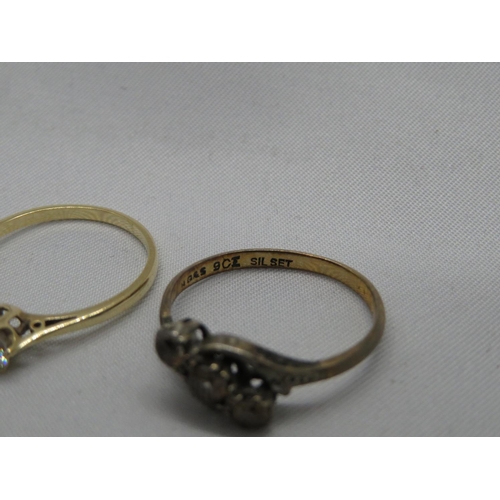 150 - 9ct and CZ ring 1.2g size N and 1x size L gold and silver ring