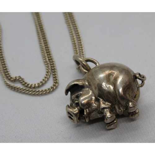 161 - Silver pig pendant on silver chain