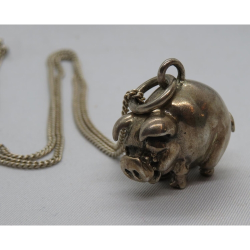 161 - Silver pig pendant on silver chain