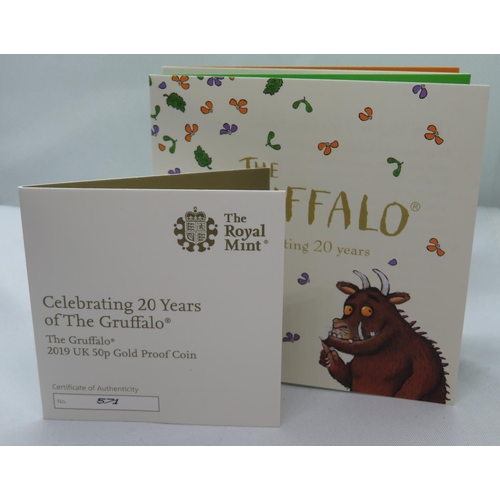 162 - Gruffalo 2019 UK 50p gold proof coin boxed with papers