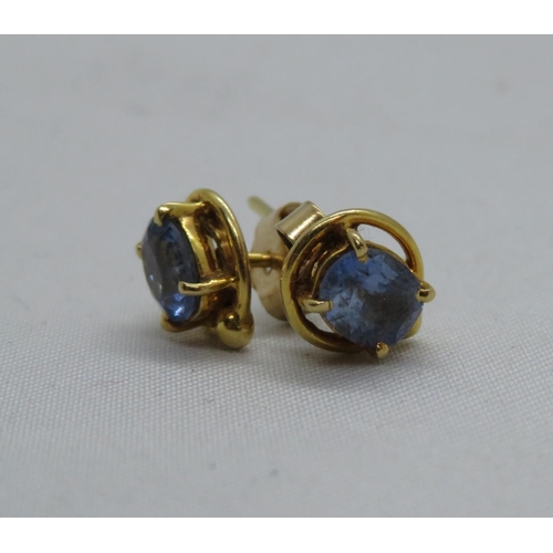 164 - 2x high grade yellow gold earrings with brilliant cut .5carat (per ear) sapphires