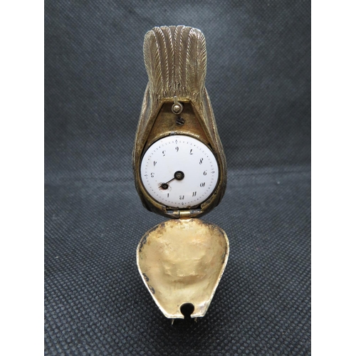 17 - Gilded 1850's silver dove opening to base to reveal lady's pocket watch with alarm fully HM inside d... 