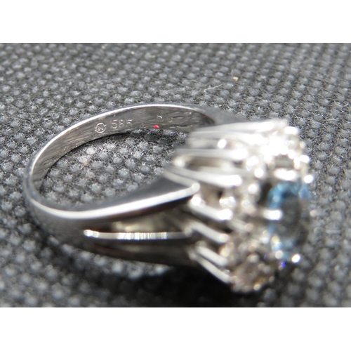 187 - 14ct white gold aquamarine and diamond cluster ring set 10 brilliant cut diamond total weight .5 car... 