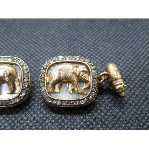 19 - Russian HW 14ct gold with diamond inserts and cloisonne enamel of Russian Bear and Elephant cufflink... 