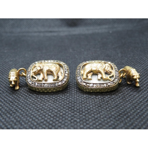 19 - Russian HW 14ct gold with diamond inserts and cloisonne enamel of Russian Bear and Elephant cufflink... 