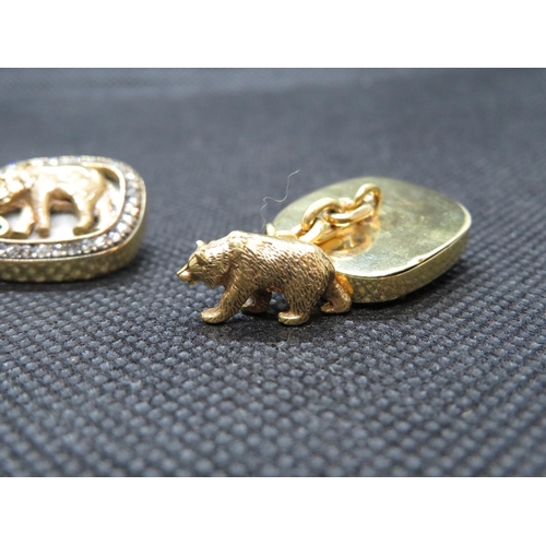 19 - Russian HW 14ct gold with diamond inserts and cloisonne enamel of Russian Bear and Elephant cufflink... 