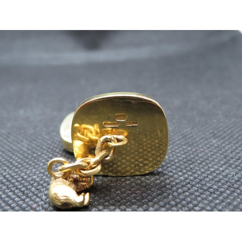 19 - Russian HW 14ct gold with diamond inserts and cloisonne enamel of Russian Bear and Elephant cufflink... 