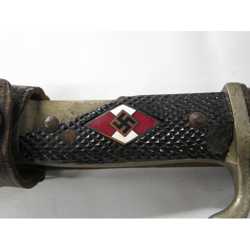 217 - Hitler Youth dagger with metal and leather sheath RZM7/68 maker - slight damage to handle - see phot... 