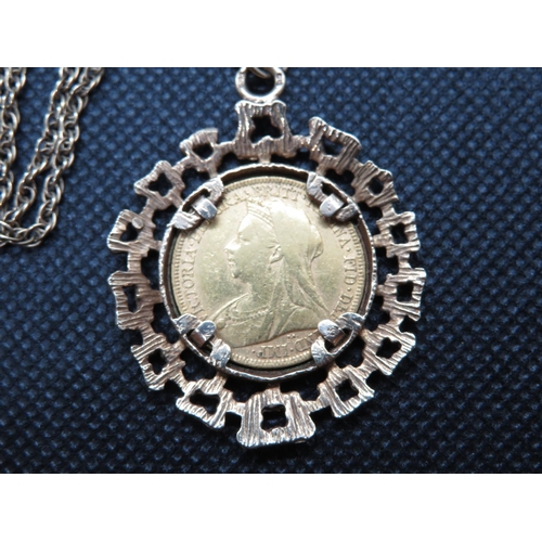 22 - 1896 full sovereign with 9ct mount and chain 21g total weight