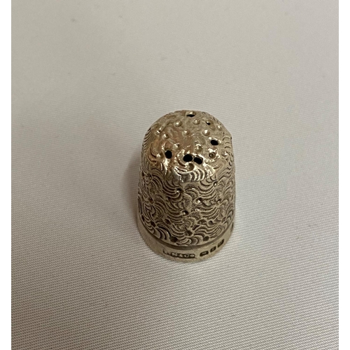 23 - Silver Birmingham thimble by IS and Co in a thimble holder