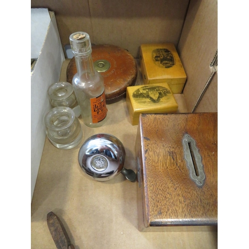 276 - Tools, bottles, Mauclin boxes and old bell