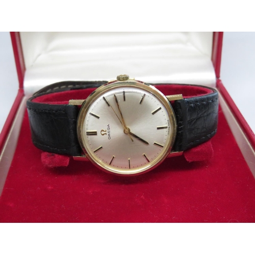 152 - Gentleman's 9ct gold Omega watch with original strap, box and full paperwork including outer box ful... 