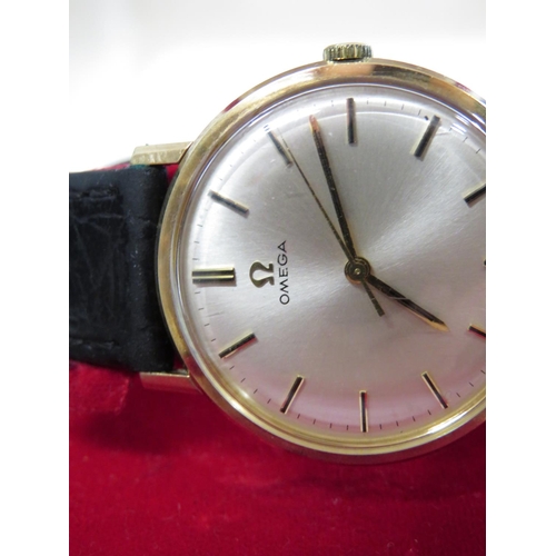 152 - Gentleman's 9ct gold Omega watch with original strap, box and full paperwork including outer box ful... 